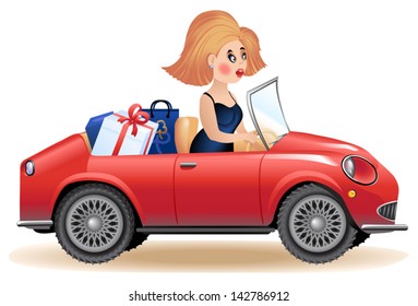 Woman Driving Convertible Stock Illustrations, Images & Vectors 