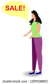 surprised woman face with open mouth and a sale speech bubble