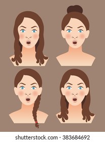 Surprised woman face with open mouth. Vector