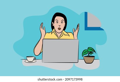 surprised woman facial expression illustration design. vector