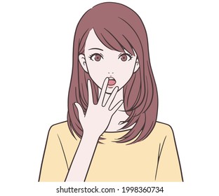 A surprised woman with her hand on her mouth