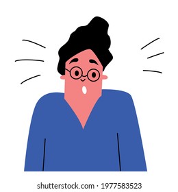 surprised woman with her mouth open, the woman shows emotion. fright, surprise, stress. vector character in a trendy style