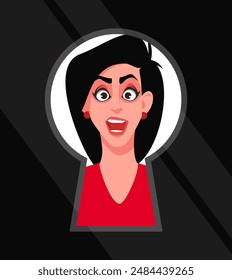 Surprised woman looking through keyhole. Stock vector illustration 