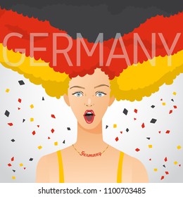 Surprised Woman with National Flag in Afro Hair : Germany : Vector Illustration