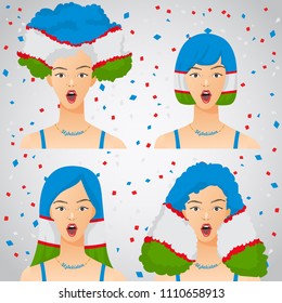 Surprised Woman with National Flag Haircut : Uzbekistan : Vector Illustration