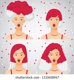 Surprised Woman with National Flag Haircut : Singapore : Vector Illustration