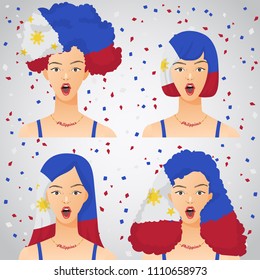 Surprised Woman with National Flag Haircut : Philippines : Vector Illustration