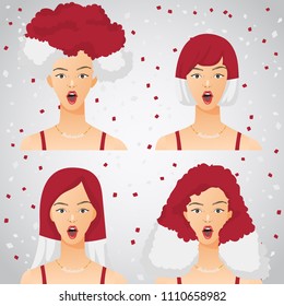 Surprised Woman with National Flag Haircut : Indonesia : Vector Illustration