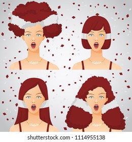 Surprised Woman with National Flag Haircut : Latvia : Vector Illustration