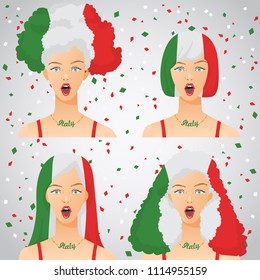 Surprised Woman with National Flag Haircut : Italy : Vector Illustration