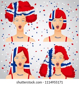 Surprised Woman with National Flag Haircut : Norway : Vector Illustration