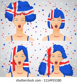 Surprised Woman with National Flag Haircut : Iceland : Vector Illustration