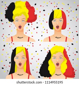 Surprised Woman with National Flag Haircut : Belgium : Vector Illustration