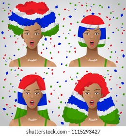 Surprised Woman with National Flag Haircut : Gambia : Vector Illustration