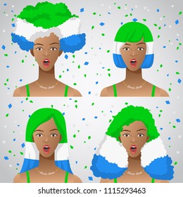 Surprised Woman with National Flag Haircut : Sierra Leone : Vector Illustration