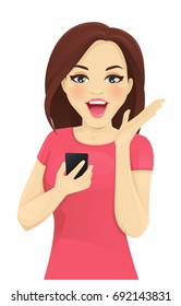Surprised woman with phone