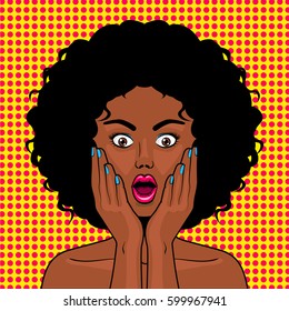 Surprised woman pop art retro vector illustration. Comic book style imitation.