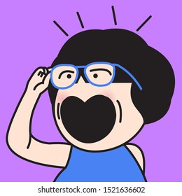 Surprised Woman Pulling Up Her Surreal Eyes With Glasses To See Something Concept Card Character illustration