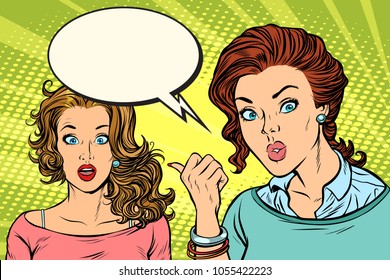 surprised woman reaction to girlfriend. Pop art retro vector illustration comic cartoon vintage kitsch drawing