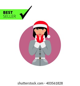 Surprised woman in Santa hat