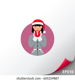 Surprised woman in Santa hat