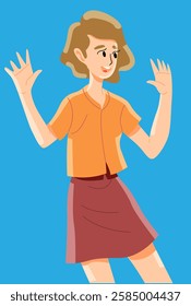 The surprised woman threw up her hands