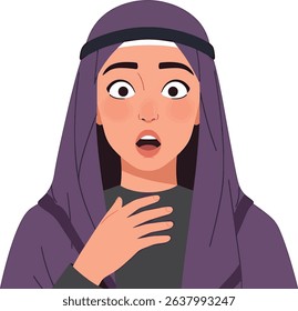 Surprised Woman in Traditional Middle Eastern Headscarf: Vector Illustration