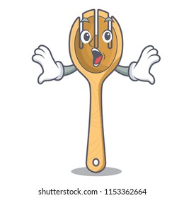 Surprised wooden fork mascot cartoon