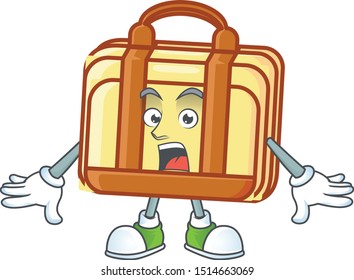 Surprised work suitcase cartoon character with mascot