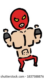 Surprised Wrestler : Hand drawn vector illustration like woodblock print