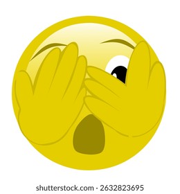 A surprised yellow emoji covering its face with hands, peeking through with wide eyes. Represents shock, embarrassment, or playful fear.