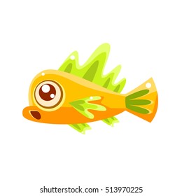 Surprised Yellow Fantastic Aquarium Tropical Fish Cartoon Character