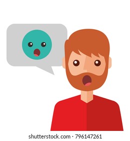 surprised young man with emoticon avatar character