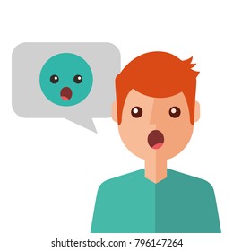 surprised young man with emoticon avatar character