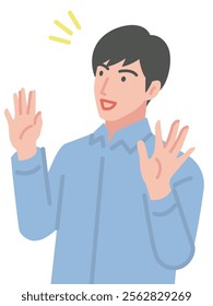 Surprised young man with open arms
