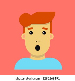 Surprised young man in vector cartoon style isolated on coral color.