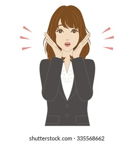 A surprised young woman in business suit