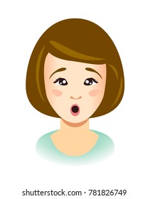 Surprised young woman face. Emotional vector girl head