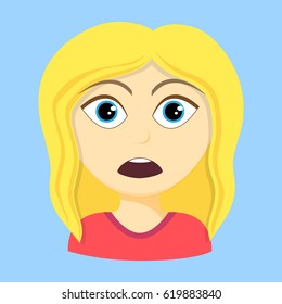 Surprised young woman - facial expression. Vector.