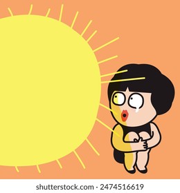 Surprised Young Woman Feeling Better With Sunlight. The Natural Sun Mood Booster Concept Card Character illustration