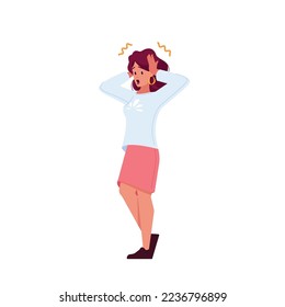 Surprised Young Woman, Unexpected Emotion. Astonished Female Character Stunned or Shocked Expression. Person with Open Mouth Holding Head, Surprise, Shock. Cartoon People Vector Illustration