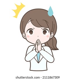 Surprised young woman in white coat