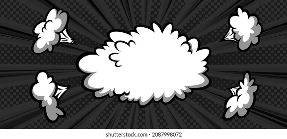Surprising boom cloud in halftone background for sales and promotions. Banner template for surprises and bursting events. Vector illustration in pop art style