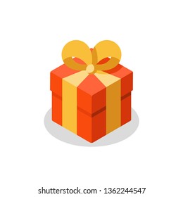 Surprising gift, red box, yellow ribbon, present giveaway, special prize, happy birthday congratulation concept, three gift boxes, small medium and big, vector icon, flat illustration