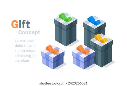 Surprising gift set, gift idea concept,Gift Box,flat design icon vector illustration