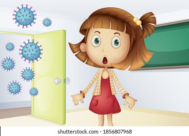 Surprising girl in the classroom illustration