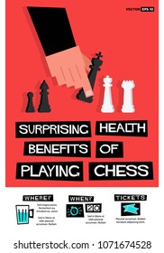 Surprising Health Benefits of Playing Chess Retro Poster Design in Flat Style With Date Time and Ticket Details