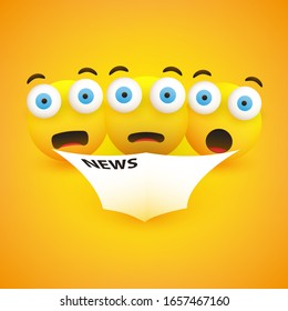 Surprising, Horrible News - Emoticons with Pop Out Eyes Reading a Newspaper - Vector Design