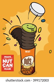 Surprising snake nut can for April Fools' Day being popped up.