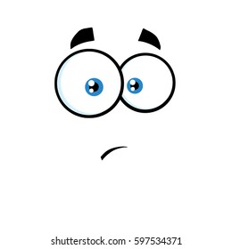Surprisingly Cartoon Funny Face With Expression. Vector Illustration Isolated On White Background